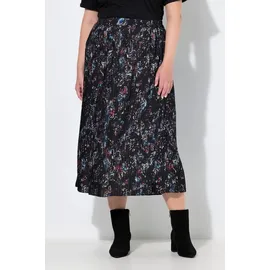 Ulla Popken Plisseerock A-Linie Schmetterlinge Schwarz 46/48