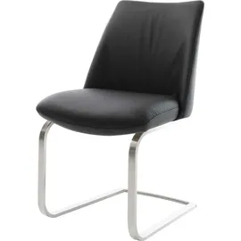 DeLife Freischwinger Elso-Flex Echt-Leder Schwarz Freischwinger flach Edelstahl Taschenfederkern - Schwarz