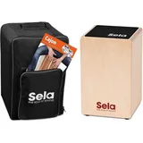 Sela SE 119 Primera Cajon Bundle mit Sela Snare System, aufgebaut, Rucksack, Sitzpad, Schule, CD, DVD