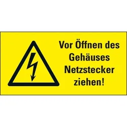 Aufkleber I Warn-Kombischild Vor Öffnen des Gehäuses Netzstecker ziehen, praxisbewährt, Folie, 74x37mm