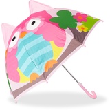 Relaxdays Kinderregenschirm mit 3D Eule, Regenschirm für Mädchen und Jungen, kleiner Stockschirm