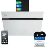KKT KOLBE A+++ Dunstabzugshaube 60 cm 782 cbm/h Umluft Abluft Kopffrei Wandhaube | Schwarz Weiß Glas | Nachlaufautomatik | Smart WiFi App WLAN | SensorTouch | RGBW LED-Beleuchtung | AURORA6005SW