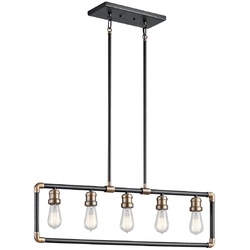 Casa Padrino Luxus Industrial Design Kronleuchter Schwarz / Messingfarben 90,2 x 5,1 x H. 26 cm - Eleganter Industrie Stil Kronleuchter - Industrie Stil Leuchten