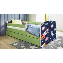 WFL GROUP Jugendbett  mit Schublade 70 x 140 cm Kiefer grün