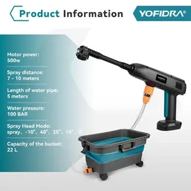 Yofidra Akku-Hochdruckreiniger 100 Bar Mobiler Hochdruckreiniger mit 2 Akkus 336l/h