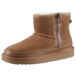 Winterboots ARA "ALASKA", Damen, Gr. 41, braun (cognac), Veloursleder, Lammfell, unifarben, sportlich, Schuhe, Schlupfboots, Snowboots mit Anziehlasche, H-Weite (sehr weit)