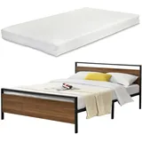 [en.casa] Bett, Finse (140 x 200 cm, Jugendbett Doppelbett Gästebett Metall Bettgestell mit Kaltschaummatratze Schwarz Stahlrahmen