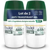 ETIAXIL - Déodorant Anti-transpirant Végétal Transpiration Modérée Certifié BIO Aisselles 48h Parfum Thé vert Roll On Lot de 2 Rouleau 100 ml