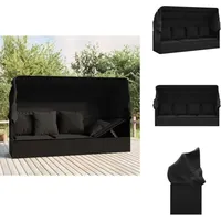 Outdoor-Loungebett mit Dach und Kissen Schwarz Poly Rattan - Outdoormöbel - Lounge Bett - Sonnenschirm - Gartenlounge - Poolside Möbel