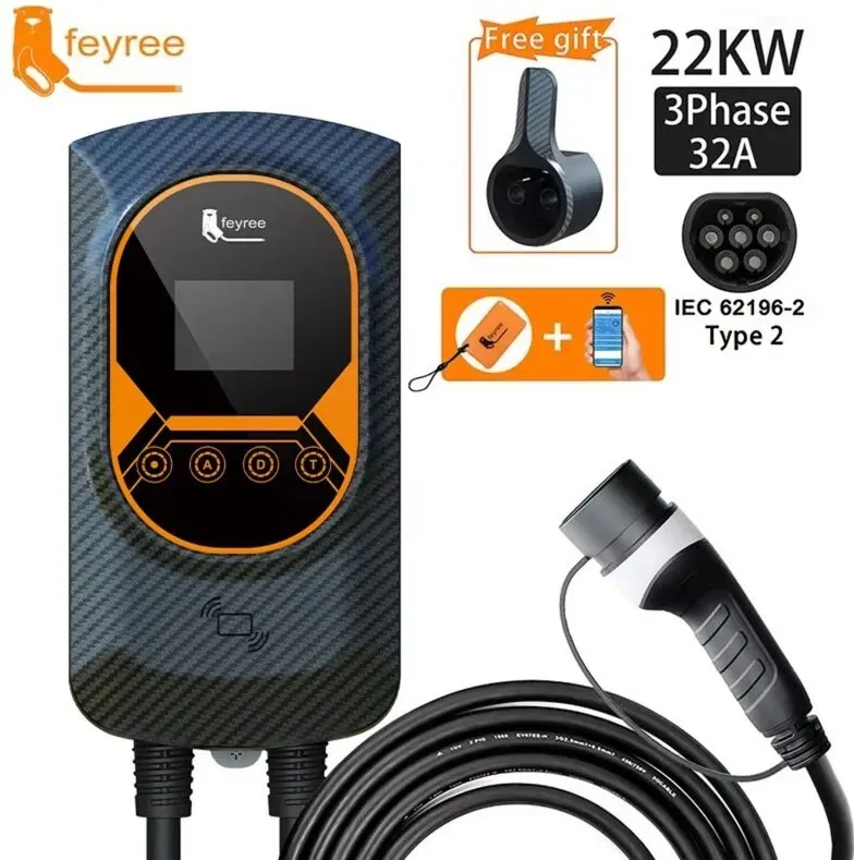 feyree EVSE Wandladestation 22 kW E‐Auto‐Ladestation 32 A Typ 2, Kabel, Wandmontage, App- und WLAN‐Steuerung