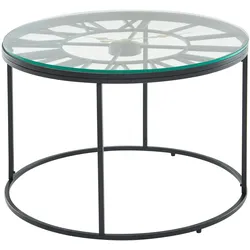 Kadima Design Couchtisch `Gesso` mit Uhr: Einscheibensicherheitsglas, pulverbeschichtetes Metallgestell, römische Uhr, handgefertigt. Schwarz