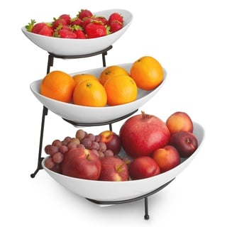 DEELIA® Etagere | 3-stöckig | Keramik Obstschale modern & weiß | Praktische Aufbewahrung für die Küche | 3 Etagen für Obst & Gemüse