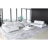 Sofa Dreams Wohnlandschaft Sofa Leder Bari XXL U Form Ledersofa, Couch, mit LED, verstellbare Rückenlehnen, Designersofa weiß