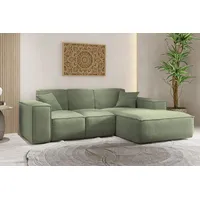 Kaiser Möbel Ecksofa, Eckcouch L form, Wohnzimmer Couch SIENA stoff Poso Hellgrün Ottomane Rechts - Olive