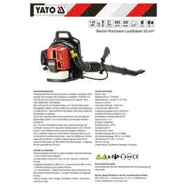 Yato Rucksack Verbrennungsgebläse 1.45Kw 52Cm3