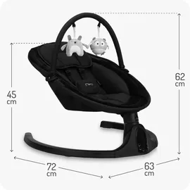 MOMI KENANI ONYX Babywippe mit LED-Display, & 5 Stufen, inkl. Spielzeug – Schwarz - Schwarz