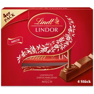 Lindt Lindor Vollmilch Sticks, Vollmilch-Schokolade, Schokoladenriegel im Multipack, 4 Sticks, 100g
