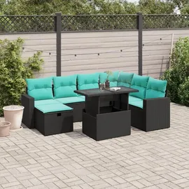 vidaXL Gartensofa-Set mit Kissen, schwarzes Polyrattan