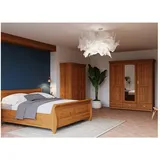 Lomadox Schlafzimmer-Set TERMOLI-163, (Spar-Set, 3-tlg., Bettgestell Kleiderschrank Wäscheschrank), Kiefer massiv, 160 cm Liegefläche, Softclose Schubladen braun