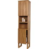 Mendler Teak-Hochschrank HWC-M72, Badschrank, 2 Türen 6 Fächer, hochwertiges B-Grade-Teak (Kernholz, 20-30 Jahre) 181x40x35cm