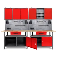 Ondis24 Werkstattset 240cm rot Werkbank Metall Werkzeugschrank Lochwandhaken LED