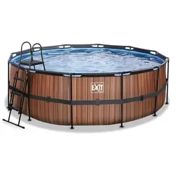 EXIT Frame Pool ø427x122cm (12v Sandfilter) – Holz optik