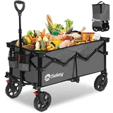 Sekey XL Bollerwagen Faltbar 150L 150KG mit Bremsen, Faltbarer Bollerwagen Handwagen Geländereifen, Zusammenfaltbar aus 4 Richtungen, Verstellbarer Handgriff, XL-G 4014, Anthrazit