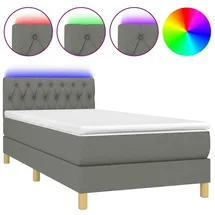 vidaXL Boxspringbett mit Matratze & LED Dunkelgrau 100x200 cm Stoff