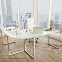 cagü: Design Glas-Eckschreibtisch Schreibtisch [MANHATTAN] Weiß mit weißem Gestell 180cm x 160cm - Beidseitig aufbaubar!