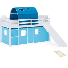 Homestyle4u Hochbett Tunnel 90 x 200 cm Kiefer lackiert blau