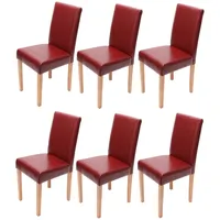 Mendler 6er-Set Esszimmerstuhl Stuhl Küchenstuhl Littau Leder, rot, helle