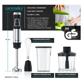 Arendo 1200W TURBO Stabmixer Set 4in1