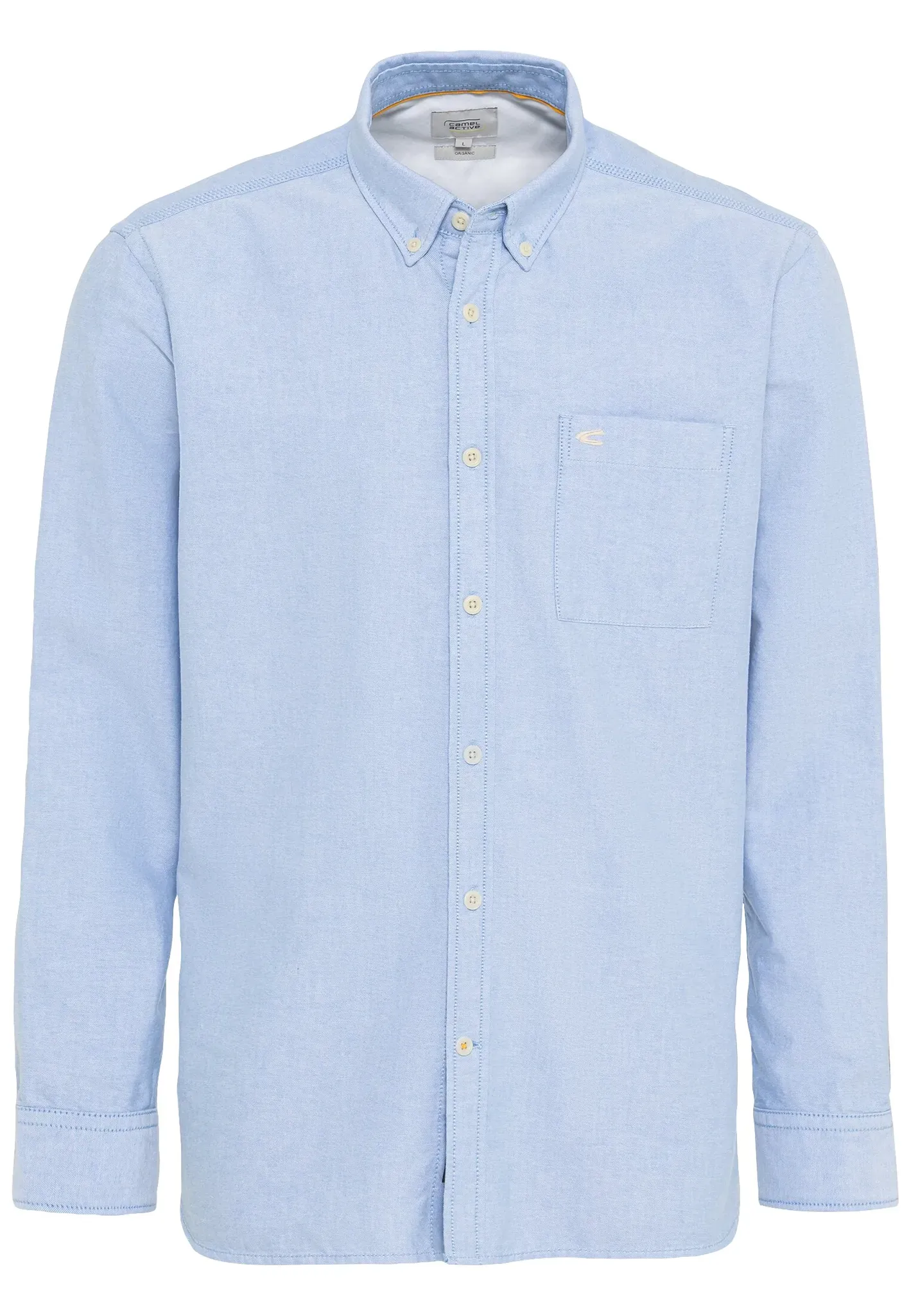 Langarmhemd CAMEL ACTIVE, Herren, Gr. L, N-Gr, blau (sky blau), Stoff, Obermaterial: 100% Baumwolle, unifarben, regular fit normal, Rundhals, 2-Knopf-Manschette, Hemden, mit Button-Down-Kragen