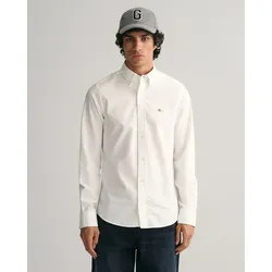 Langarmhemd GANT "Slim Fit Oxford Hemd strukturiert langlebig dicker", Herren, Gr. L, N-Gr, weiß, Popeline, Obermaterial: 100% Baumwolle, unifarben, klassisch, slim fit hüftbedeckend, Langarm, Hemden, Oxford Hemd Slim Fit