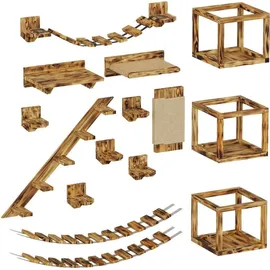 QLS Katzen Kletterwand Set XXL Hängebrüke Katzenbett Katzenregal 11236