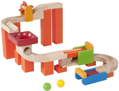 Kugelbahn aus Holz, 3–6 Jahre, mehrfarbig, FSC - Wonderworld Spin & Swirl - Modularer Aufbau, fördert Feinmotorik