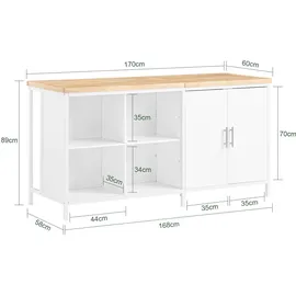 SoBuy Kücheninsel Freistehend Küchenschrank Sideboard Weiß-Natur Bht ca. 170x89x60cm