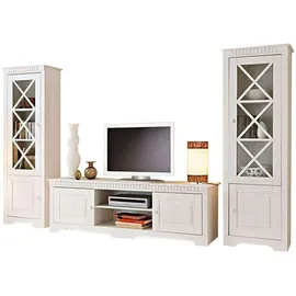 Home Affaire Wohnwand Lisa, (Set, 3-St), bestehend aus zwei Vitrinen und einem Lowboard, massives Kiefernholz weiß