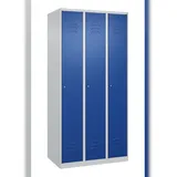 C+P Spind Classic PLUS, 3 Abteile, HxBxT 185x90x50cm, Zylinderschloss, Hellgrau/Enzianblau von PROREGAL