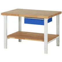Rau Werkbank Holz/Stahl B1250xT900xH790-1140mm blau 1 Schublade höhenverstellbar