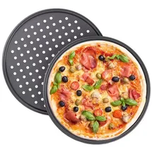 Relaxdays 4 x Pizzablech, rund, Anthrazit