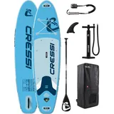 CRESSI seit 1946 - Ultra Isup Set - Aufblasbares SUP Board für Erwachsene Große Stabilität Strapazierfähigkeit Komplett Zubehör Paddel Flosse Pumpe Leine Tasche-Hellblau_320x81x15 cm Max 130 kg