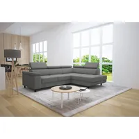 thematys Ecksofa LUNA L mit Schlaffunktion & Bettkasten – aus Velours oder Cord Stoff, mit 5 verstellbaren Kopfstützen, – L-Form 250×183 cm – Schlafsofa mit Auszug grau