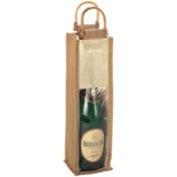 Artexia - Flaschenträger aus Jute Mit Transparentem PVC-Fenster und Bambusgriffen - Flaschentasche Ideal als Biertasche, Getränketräger, Weintasche, Geschenktüten Flaschen