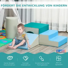 Homcom Kinder-Softplay-Set, Hellgrau+Blau+Grün Kunstleder/Schaumstoff - bunt