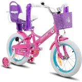 JOYSTAR Stitch Daisy 14 Zoll Kinder Fahrrad für 3-5 Jahre Mädchen. 14 Zoll Räder Mädchen Fahrrad mit Puppensitz & Bike Streamers & Stabilisatoren, lila