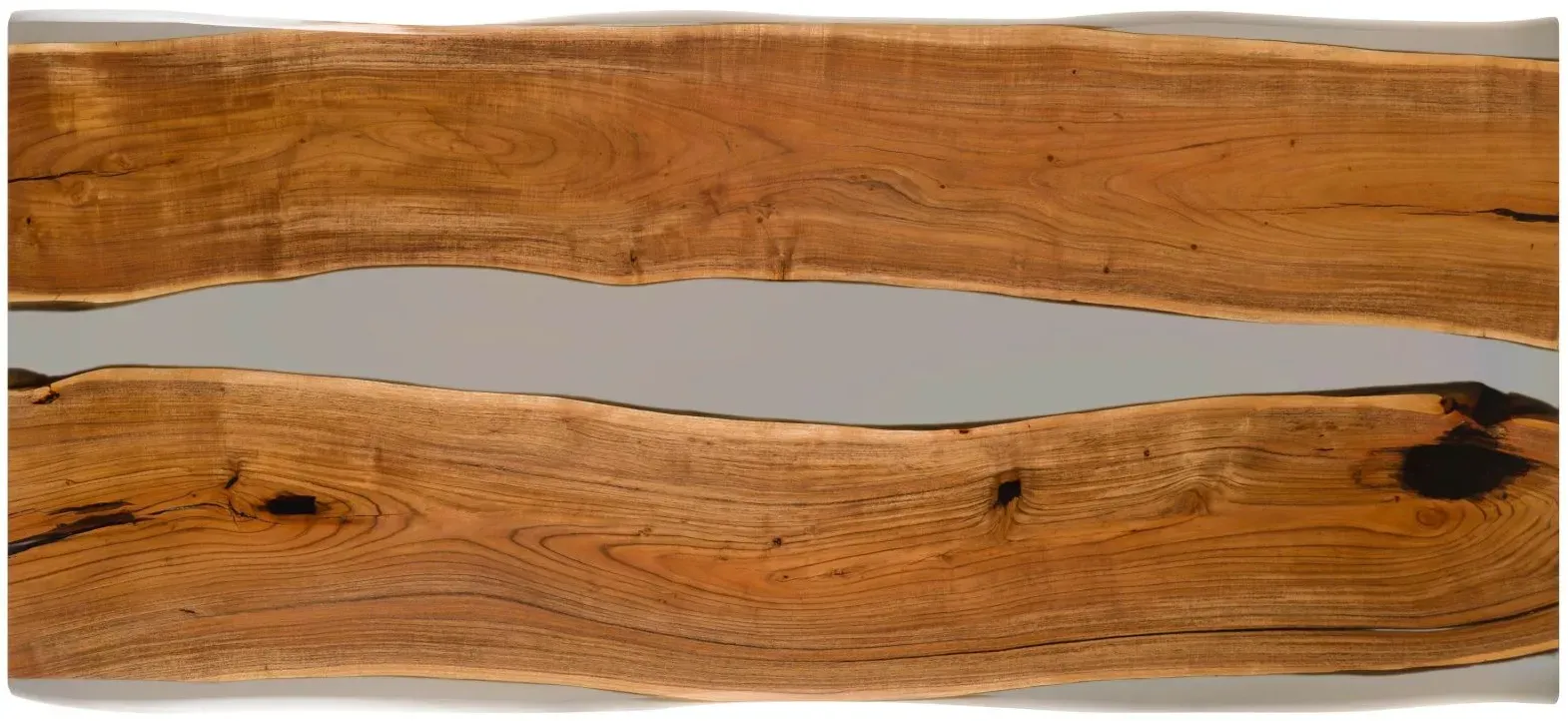 Esstisch Akazie mit Epoxidharz 220x100x76 natur lackiert / Epoxid grau Baumkanten-Optik EPOXY Unikat #2