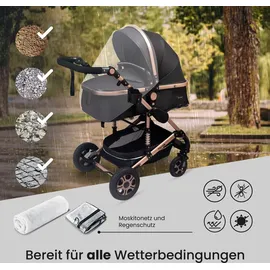 GagaDumi Florida Kinderwagen 3 in 1 Komplettset mit Autositz - Baby Stroller TÜV - Kombikinderwagen Komplettset Voll-Gummireifen - Wickeltasche