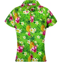 King Kameha Hawaii-Bluse Pineapple Flowers Grün L