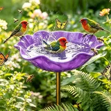 Blumen Gartenstecker Vogeltränke, 2026 Neu Handgefertigt Blumenform Vogeltränke Winterfest Gartenfiguren & Gartenstatuen, Handmade Metal Flower Garden Stake Bienentränke Gartendeko für Draußen (Lila)
